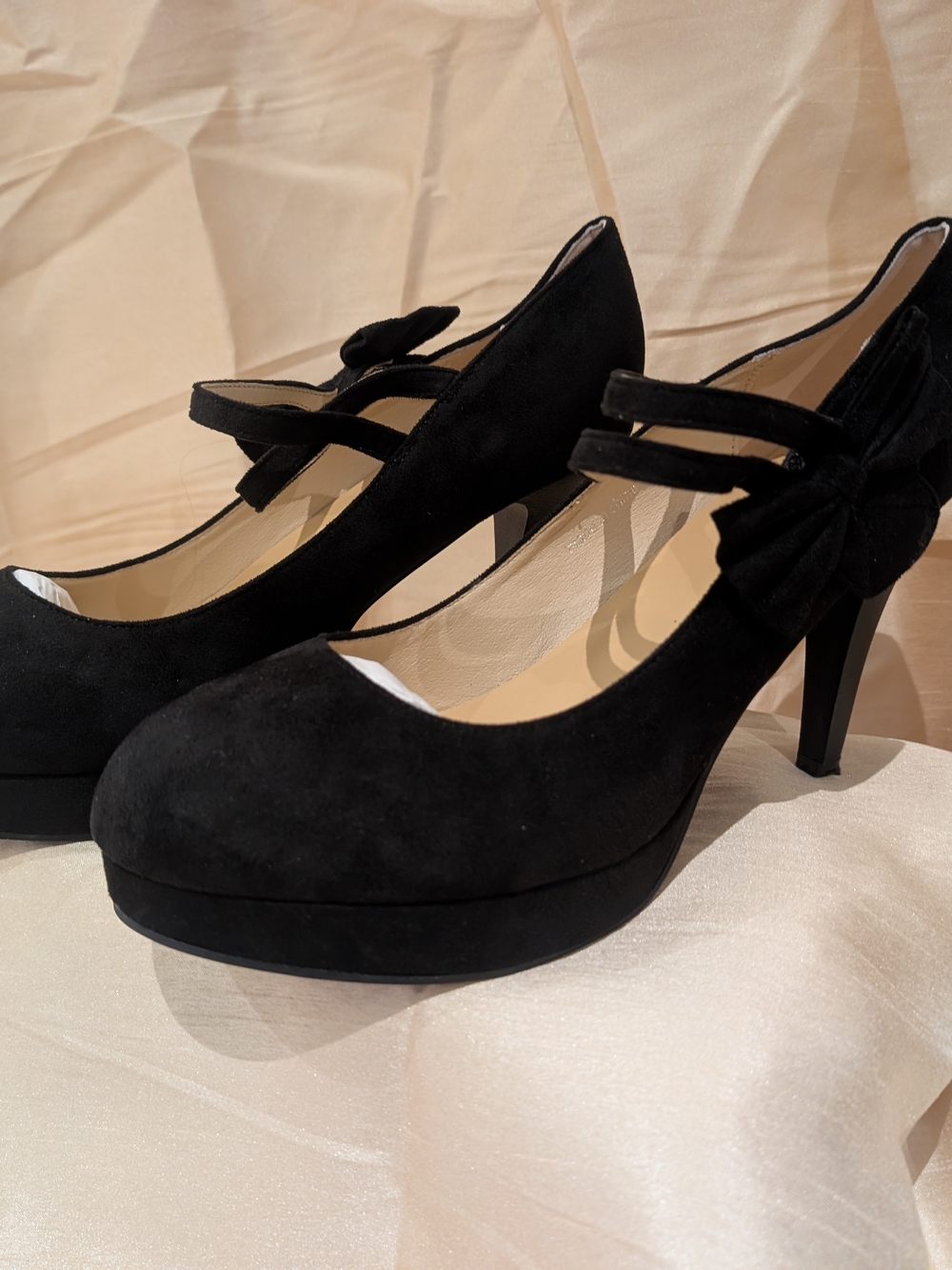 Classic Black Suede Platform Mary Jane Heels - Picture 2 of 4